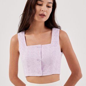 NWT Love Bonito Tarini Broderie Button Down Crop Top Lilac Small
